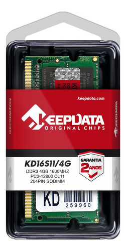 Memória Ram Notebook Ddr3 4gb 1600mhz Keepdata Kd16s11/4g