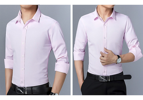 Camisa De Vestir Hombre Moda Slim Color Sólido Manga Larga