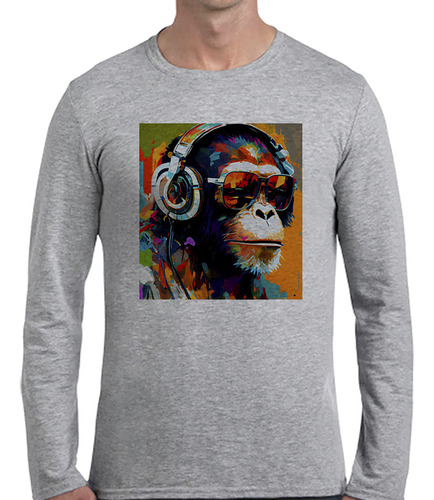 Remera Hombre Ml Mono Escuchando Musica Auriculares Gafas