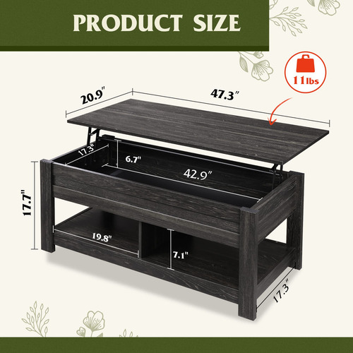 Mesa Auxiliar Elevable 47 Pulgadas Con Compartimento Oculto