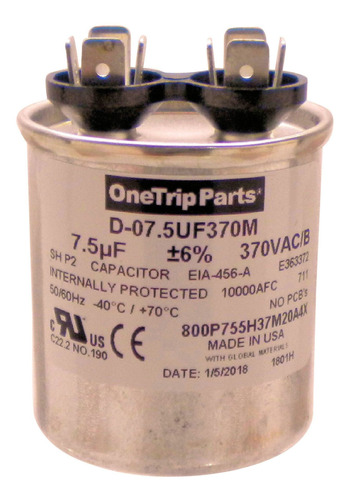 Duracap Ee. Uu. Run Capacitor 7,5 Uf Mfd 370 Vac Ronda