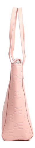 Bolsa Tote Casual Para Dama Perry Ellis Color Café Color Rosa Pálido Correa De Hombro Rosa Pálido Diseño De La Tela Embosado