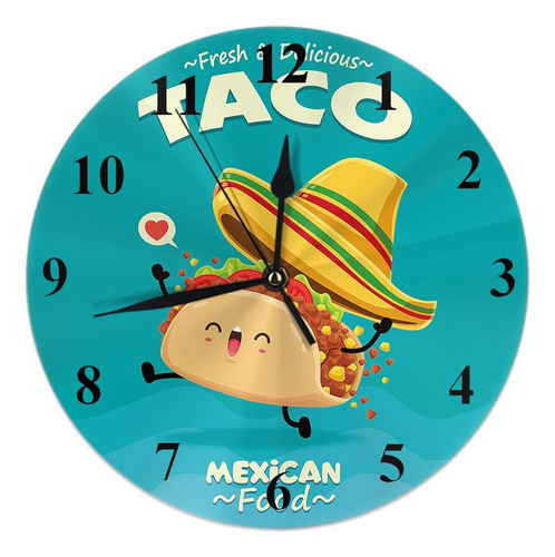 Aoyego Taco Reloj De Pared Comida Mexicana Dibujos Animados 