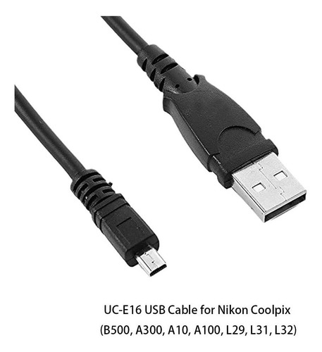 Imagen 2 de 9 de Cable Usb Uc-e16 Para Camara Nikon Coolpix B500, Negro