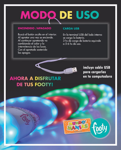 Zapatillas Footy Luces Led Carga Usb Fxl41 42 43 Mundomanias