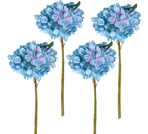 Varyfloral 4 Flores Artificiales De Hortensias Azules Realis