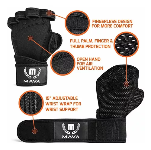  Mava Guantes cruzados para entrenamiento con WODs, para el  ejercicio en el gimnasio, levantamiento de pesas, almohadilla de silicona,  previene callos, para hombre y mujer, guantes con agarre de Mava, negro