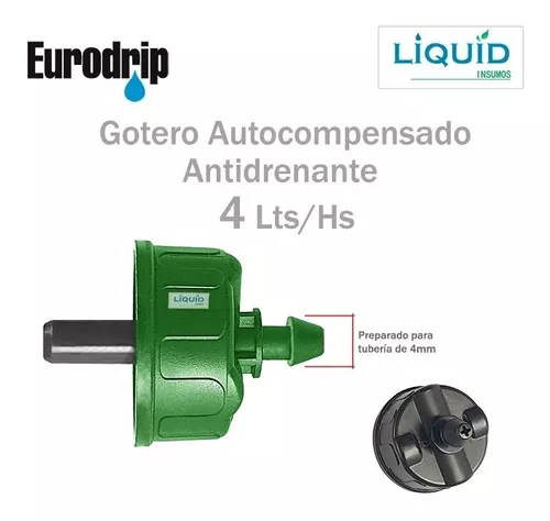 Gotero Autocompensante Anti-drenaje para riego localizado de 4 LPH