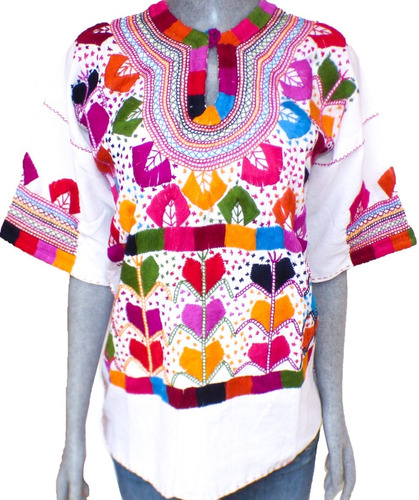 Blusa Bordada A Mano De Chiapas Artesanal / Talla M / Milpa