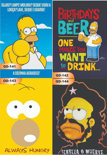 Kit 03 de marcos decorativos Homer Simpson, 30 x 20 cm, color sin marco de color, color sin marco