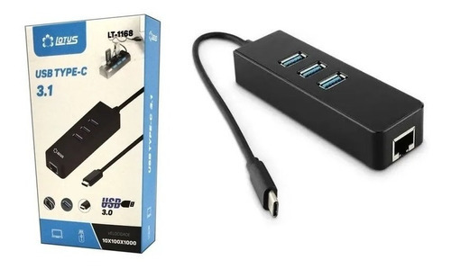 Adaptador Usb-c X Rede Gigabit Com 3 Portas Usb 3.0 Lt-1168