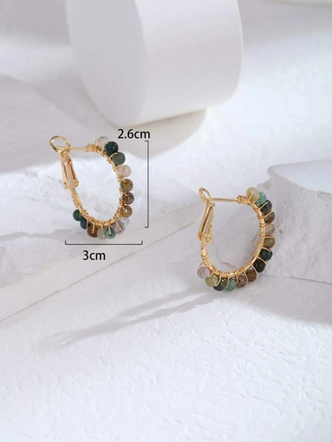 Imagem 4 de 4 de Brinco De Argola Decorados Com Contas Folheadas 18k