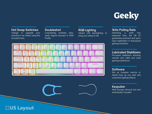 Geek Gk61 60% | Teclado De Juego Mecánico Caliente | 61 Keys
