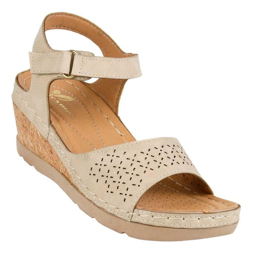 Sandalia Mujer Casual Cuña Beige Flex Mas 13604003