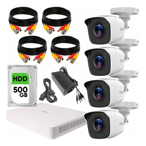 Hilook Kit De Video Vigilancia Turbo Hd 4 Cámaras Metálicas 720p Disco Duro De 500 Gb + Accesorios Cámaras De Seguridad De Alta Resolución Con Visión Nocturna Cctv