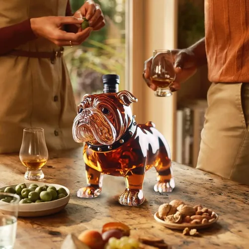Bottiglia Decanter Whisky Bulldog Francese 300 Ml | Forma Di Cane In Vetro Per Liquori E Alcolici, Regalo Originale