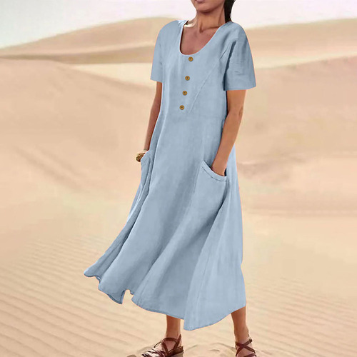 I Vestido De Playa Sin Mangas Con Cuello Redondo Y Color Lis