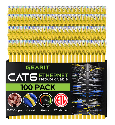Gearit Paquete De 100 Cables Ethernet Cat 6 Cat6 Patch Sin E