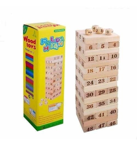 Torre Tipo Jenga Grande Madera Bloques 48pz Dados Juego Mesa