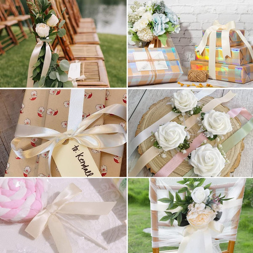 10 Rolls Listón 225 Metros Satinado Para Diy Decoracion 38mm Champán Blanco