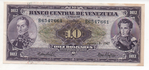 Billete De 10 Bs Agosto 1967 B7