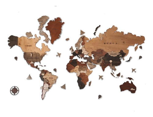 Mapa Del Mundo Mapamundi 3d En Madera 120 Cm X 60 Cm