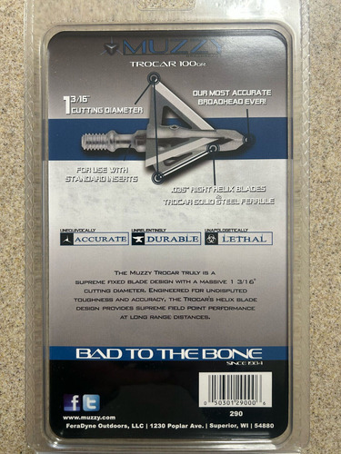 ° Muzzy Trocar Ballesta Arquería Flecha Punta Removible 100 Grain - Pack Of 3°