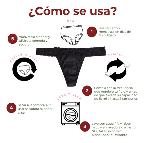Calzón Tanga Menstrual Pantiprotector Luna Segura Pandora