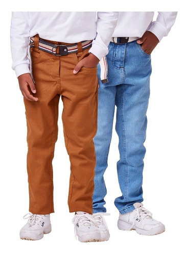 Kit 2 Calça Jeans Masculina Infantil Meninos Com Regulador