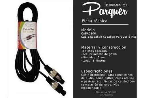 Imagen 2 de 9 de Cable De Audio Parquer Ficha Speakon A Speakon 6 Metros