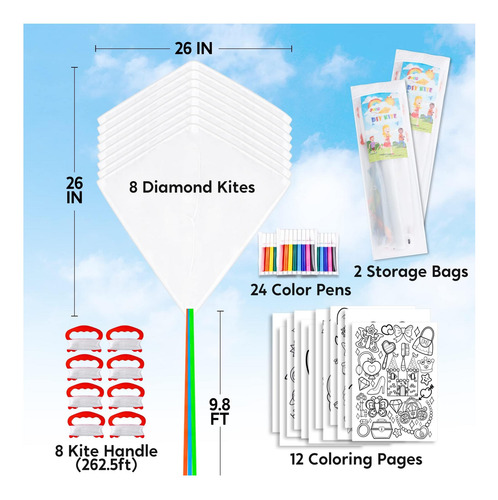 Joyin 8 Paquetes Kite En Blanco De Bricolaje Con Bolígrafos