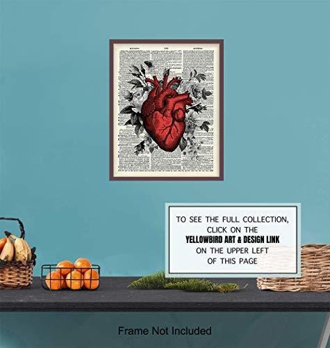 Retro Floral Heart Dictionary Art Print Póster De Arte De 