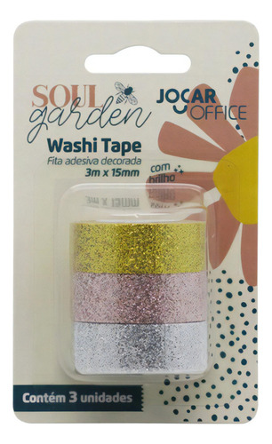 Washi Tape Fita Decorativa Soul Gardem Glitter - 3 Rolos