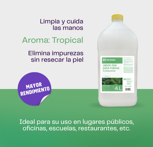 Jabón Antibacterial Gel Manos 4 Litros Placer Tropical