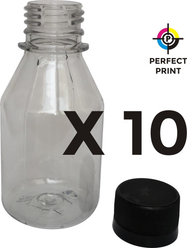 Imagen 1 de 5 de Botella Transparente 100 Cc X 10 Unidades Con Tapa Negra