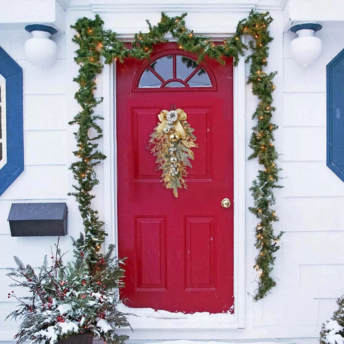 Corona Navidad Para Puerta Principal, Corona Dorada Para
