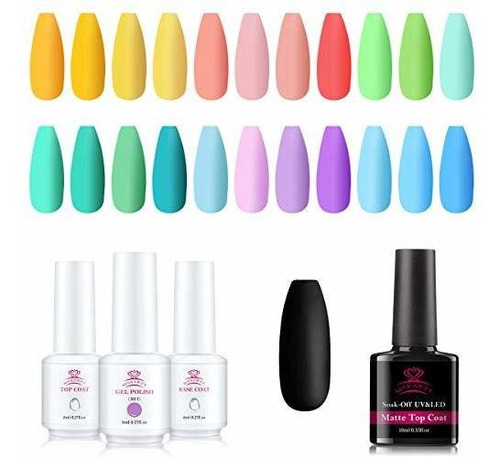 Kit Esmalte Uñas Gel Capa Superior Mate Verano Pastel Uv