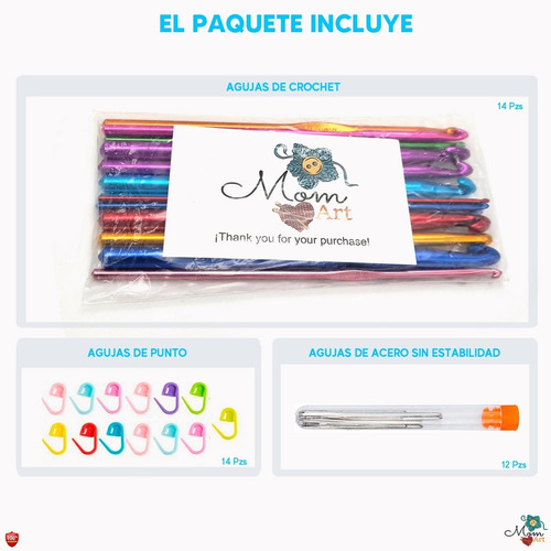 Imagen 2 de 8 de Kit 40 Piezas 14 Agujas Crochet Metálicas + Accesorios Gb