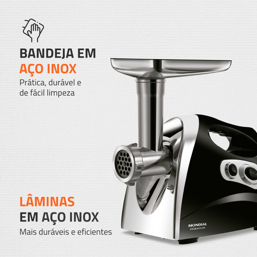 Moedor De Carne Elétrico Premium Mondial Preto/inox Mc-03 Cor Preto 220v