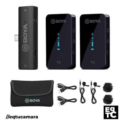 2 Micrófonos Inalámbricos Solapa Boya By-xm6-s6 Puerto Usb C Color Negro