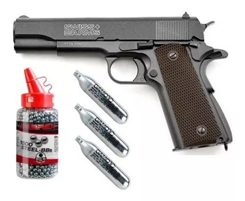 Pistola Co2 Full Metal Blowback Swiss Arms Colt P 1911 + Kit