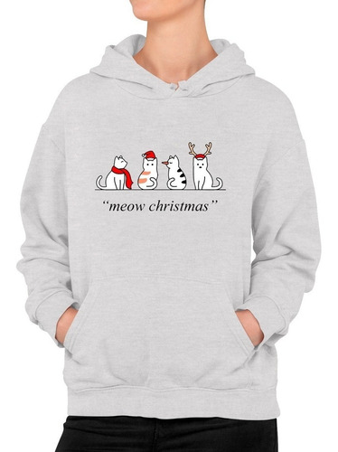 Poleron Gato Meow Navidad Cat Gatito Moda Mujer