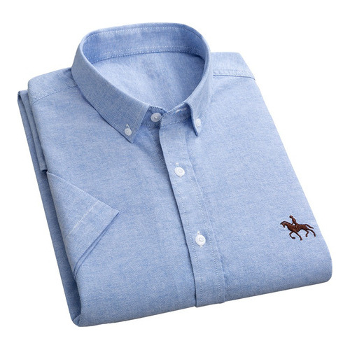 Camisa Oxford Tela Algodón Bordado Caballo Negocios Para Hom