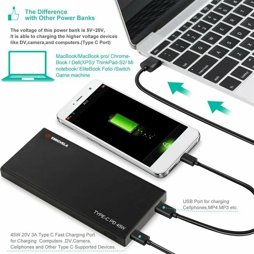 Imagen 8 de 10 de Power Bank Carga Rapida Tipo C 20000 Mah Reales Qc 3.0 45 W