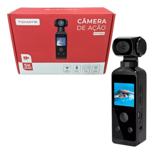 Câmera De Ação Tomate 5 Uhd De Bolso Pocket 360 5k Lcd 1.3 Cor Preto