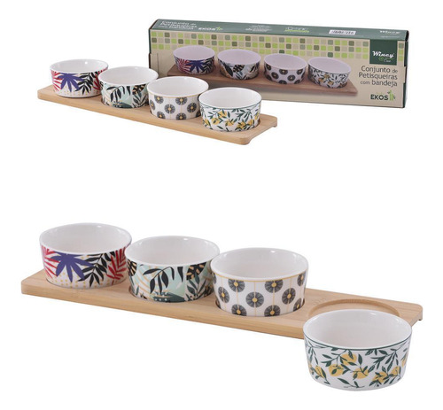 Conjunto Petisqueira Ekos Decal Bambu 5 Peças - 38x10cm