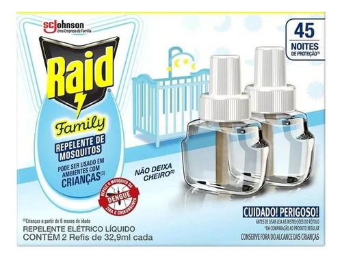 Repelente Refil Líquido 45 Noites 2 Unidades 32,9ml Raid