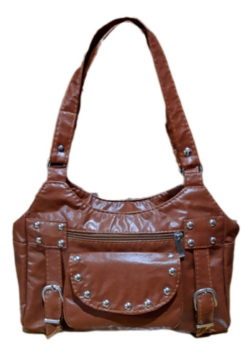 Cartera Mediana De Hombro Con Tachas Color Suela Simil Cuero Suela Lisa Plateados Suela
