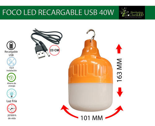 3 Pack Foco Led De Emergencia 40w Recargable Usb 8hr De Luz