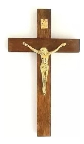 Crucifijo Madera Con Cristo Bronce 16cm - Santería San Juan 